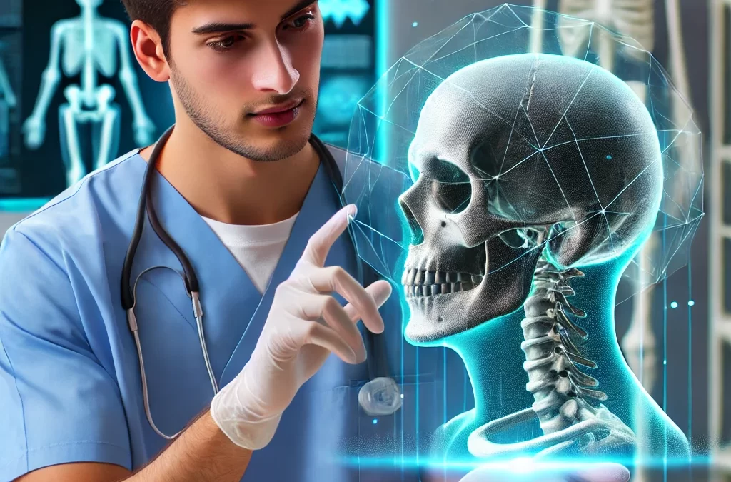 osteopata mostra cranio in 3d